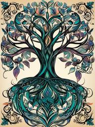 spiritual feminine unique tree of life tattoo  simple vector color tattoo