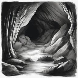 drawing of cave  minimal rough scribbles,doodles,black and white