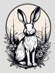 moon rabbit tattoo  minimalist color tattoo, vector