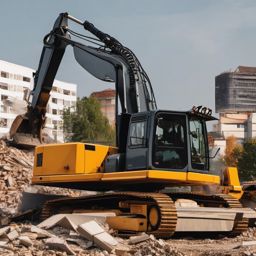 Demolition clipart - A building being demolished with heavy machinery., ,vector color clipart,minimal