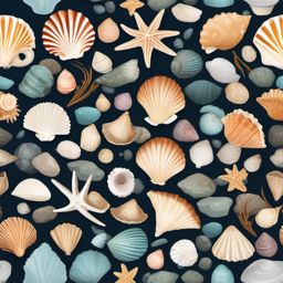 Beachcombing Finds clipart - Seashell treasures on display, ,vector color clipart,minimal