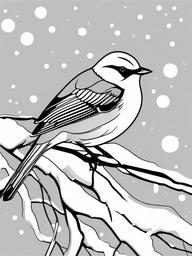 Winter Bird Coloring Pages - Birds Perched on Snowy Branches  minimal black outline printable sheet, coloring page