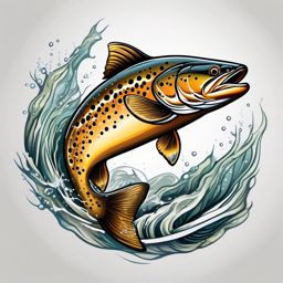 Brown Trout Tattoo,a tribute to the majestic brown trout, capturing the allure of freshwater angling. , color tattoo design, white clean background