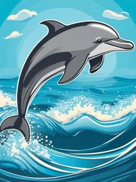 Dolphin cartoon - Dolphin jumping through ocean waves  