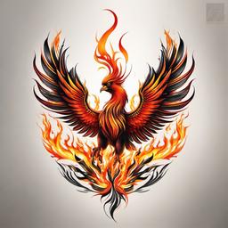 fiery phoenix tattoo  simple color tattoo,white background