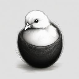 drawing of a chick hatching from an egg  minimal rough sketch scribbles,doodles,black and white