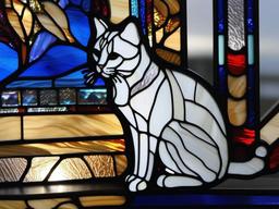 Stained Glass American Shorthair Cat - Cat with sleek silver coat  