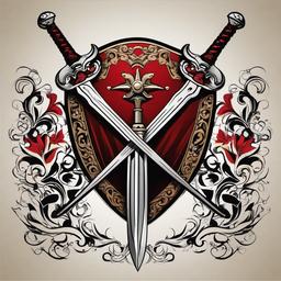 tattoo sword and shield  simple vector color tattoo