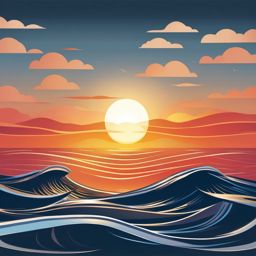 Sunset Over Waves clipart - Sunset above gentle waves, ,vector color clipart,minimal