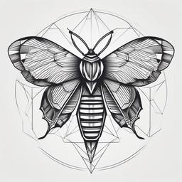 Moth Geometric Tattoo - Explore the intersection of nature and geometry with a tattoo featuring a geometrically inspired moth design.  simple vector color tattoo, minimal, white background