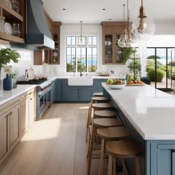 Serene Coastal Culinary Retreat - Transport your kitchen to a serene coastal paradise. , kitchen layout design ideas, multicoloured, photo realistic, hyper detail, high resolution,