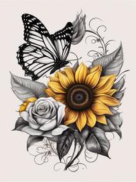 sunflower rose and butterfly tattoo  