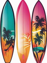 Surfboard clipart - surfboard with tropical design  vector clipart