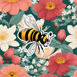 bee clipart - busily collecting nectar in a blossoming garden. 