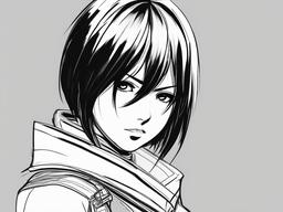 drawing of Mikasa Ackerman anime  minimal rough sketch scribbles,doodles,black and white