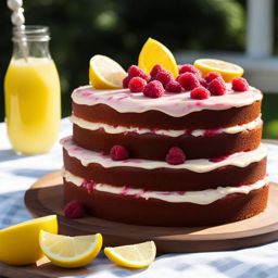 raspberry lemonade cake with lemon icing, savored at a summertime barbecue. 