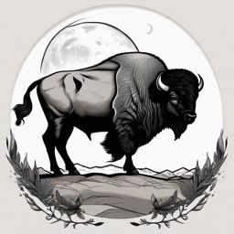 Bison and moon tattoo. Nocturnal plains guardian.  minimal color tattoo design