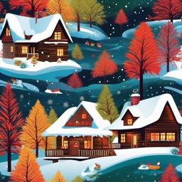 Christmas Scenery Wallpaper Cozy Cabin Retreats in a Winter Wonderland Setting wallpaper splash art, vibrant colors, intricate patterns