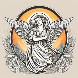 Holy Angel Guardian Angel Tattoo - Embrace divine guidance.  minimalist color tattoo, vector