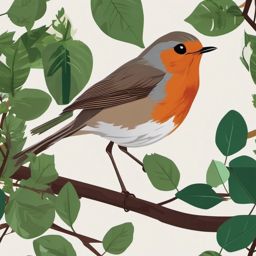 Robin Clipart - Robin building a nest in a leafy tree , minimal, 2d