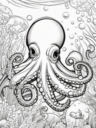 Octopus Coloring Pages - Octopus blowing bubbles in the deep sea  simple coloring pages