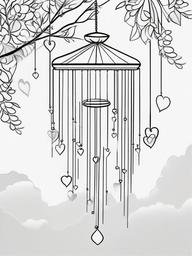 Heart Wind Chime Coloring Pages - A Wind Chime with Heart Designs  minimal black outline printable sheet, coloring page