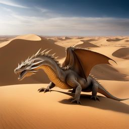 desert dragon traversing the vast dunes of a scorching desert, its sand-colored scales providing perfect camouflage. 