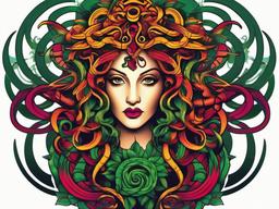 Medusa Color Tattoo - Add vibrancy to your ink with a colored Medusa tattoo, featuring rich hues that bring this mythical figure to life.  simple vector color tattoo,minimal,white background