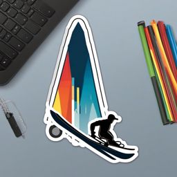 Ski Jump Ramp Sticker - Aerial alpine skill, ,vector color sticker art,minimal