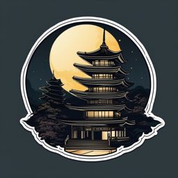 Moonlit pagoda sticker- Asian tranquility, , sticker vector art, minimalist design