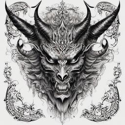 Demon Tattoo Patterns-Intricate and detailed tattoo patterns featuring demonic elements, perfect for fans of dark aesthetics.  simple color tattoo,white background
