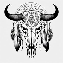 Bull skull with dreamcatcher tattoo. Symbol of protection and spirit.  minimalist black white tattoo style