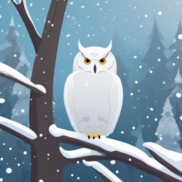 Snowy Owl on Tree Emoji Sticker - Silent watch in a winter wonderland, , sticker vector art, minimalist design