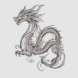 Dainty Dragon Tattoo - Delicate and charming dragon tattoo design.  simple color tattoo,minimalist,white background