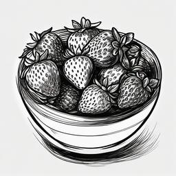 drawing of a strawberry in a bowl  minimal rough sketch scribbles,doodles,black and white