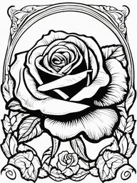 Rose Coloring Pages - Rose entwined with a vintage ribbon  simple coloring pages