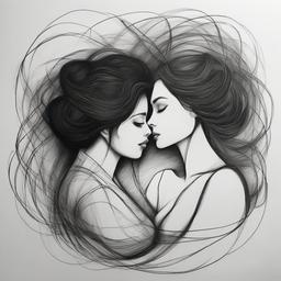 pencil drawing of lovers  minimal rough sketch scribbles,doodles,black and white