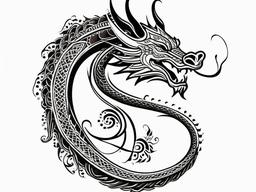 Dragon Henna Tattoo - Henna-style dragon tattoo for a temporary and decorative look.  simple color tattoo,minimalist,white background