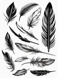 Feather Tattoo Stencils - Stencils or design guides for creating feather tattoos.  simple vector tattoo,minimalist,white background