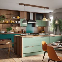 Vintage Mid-Century Modern - Add a touch of mid-century modern charm to your kitchen. , kitchen layout design ideas, multicoloured, photo realistic, hyper detail, high resolution,