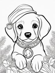 Christmas Puppy Coloring Sheet  outling,coloring pages,black and whit