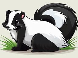 Skunk Cartoon - Cartoon of skunk with fluffy tail raised  