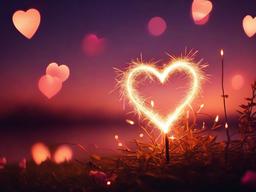 Valentine's Day background - Heart-shaped sparklers glowing in a twilight scene  aesthetic background wallpaper