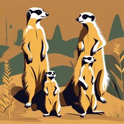 Meerkat Family Gathering Clip Art - Meerkat family on sentry duty,  color vector clipart, minimal style