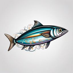 Sardine Tattoo,a unique and imaginative tattoo featuring a sardine, a symbol of unity and interconnectedness. , color tattoo design, white clean background