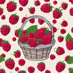 Raspberry Pint Basket Clipart - Basket filled with freshly picked raspberries.  color vector clipart, minimal style