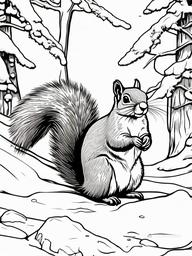 Winter Squirrel Coloring Pages - Squirrel Gathering Food in the Snow  minimal black outline printable sheet, coloring page