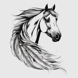 horse and feather tattoo  simple tattoo,minimalist,white background