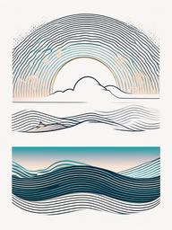 Fine Line Wave Tattoo - Showcase precision and elegance with a fine line wave-themed tattoo.  simple vector color tattoo,minimal,white background