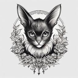Bat Cat Tattoo-Charming and playful tattoo design featuring a combination of a bat and cat.  simple color tattoo,white background